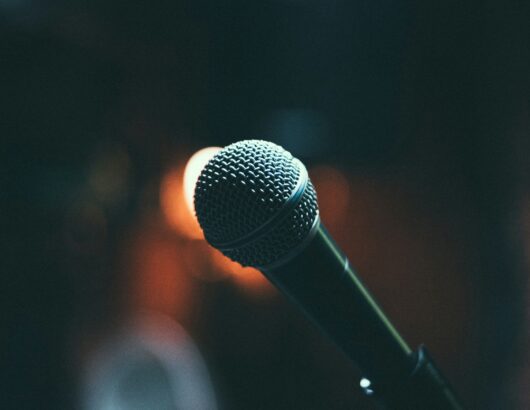 The image of the microphone setup on stage