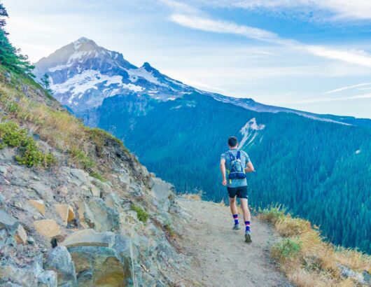 The image of the person running in the mountains