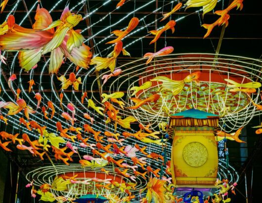 The image of the colourful street decoration